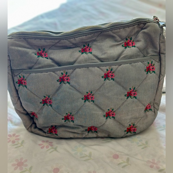 Carson Shoulder Bag In Grey Denim With Embroidered Flowers - Picture 5 of 11